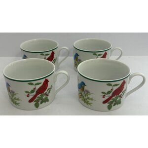 4 Songbirds Coffee Tea Cups Porcelain Cardinal Bluebird Goldfinch Chickadee VTG